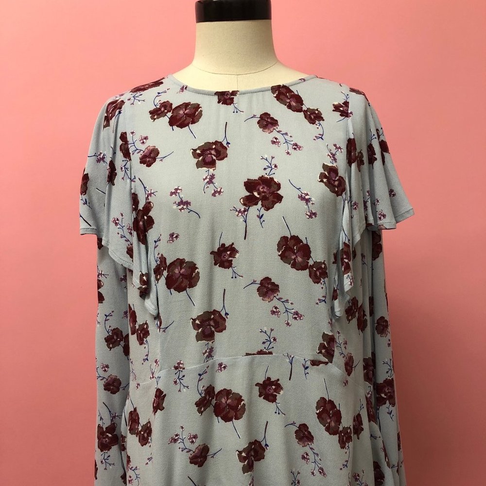 BP Nordstrom Blue Floral Long Sleeve Ruffle Blouse